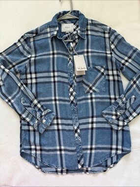 Rails indigo Plaid Button-Up Blouse shirt NWT XXS fit 00,0